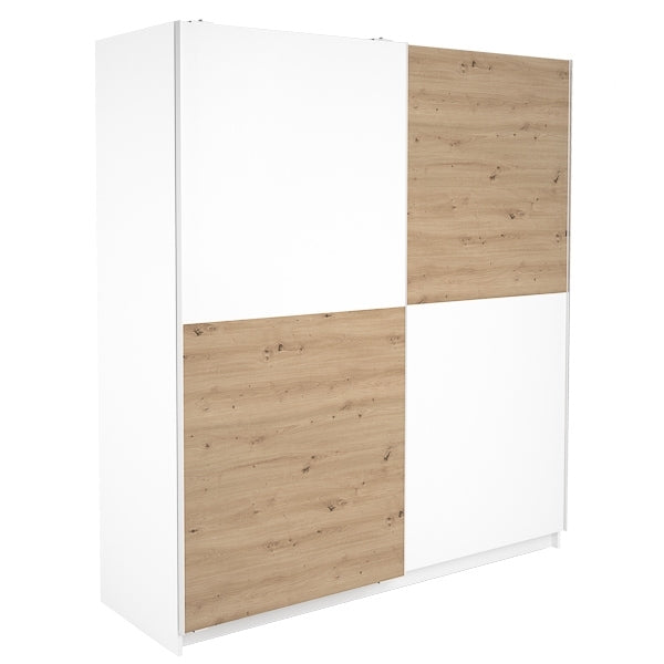 Armario 2 Puertas Correderas · Blanco Poro y Roble Albar · 180x60x200 cm