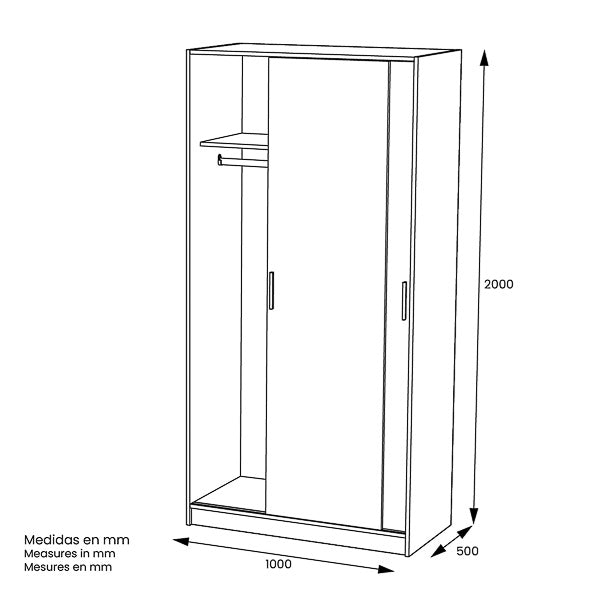 Armario de 2 Puertas Correderas –  100x50x200 cm