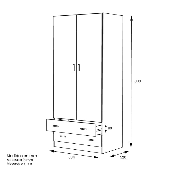 ARMARIO 2 PUERTAS BLANCO 80x52x180cm