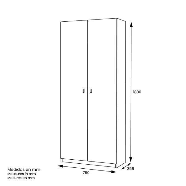 Armario Multiusos 2 Puertas Blanco – 180x75x35,6 cm